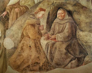 Karmeliittasäännön uudistus, yksityiskohta kahdesta karmeliittamunkista, n.1422 fresko, yksityiskohta vuodelta 94764.