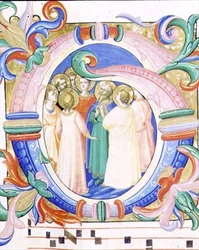 Missal 558 f.41v Historioitu alkukirjain "G", joka kuvaa helluntaita