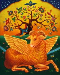 Ram Golden Fleecellä, 2011 (öljyt ja tempera paneelissa)