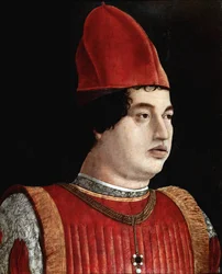 Gianfrancesco Gonzaga II:n muotokuva (1400-luku) (Jean Francois Gonzague) Mantuan markiisi Francesco Bonsignorin (1455-1519) maalaus vuodelta 1490 Bergamo. Carrara Academyn galleria