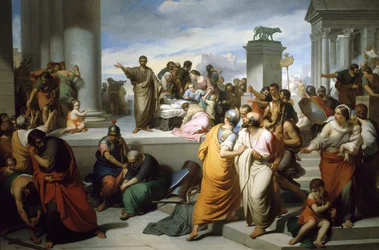Brutus esittelee Lucretian ruumista roomalaisille, kirjoittanut Francesco Coghetti (1804-1875)