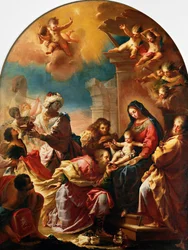 Adoration of the Magi, kirjoittanut Francesco Conti (1681-1760), Pyhän Marian taivaaseenastumisen kirkko Montedominissa, Firenzessä, Toscanassa, Italiassa