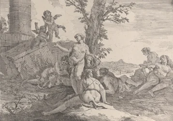 Kuusi nymfiä ja kaksi puttia, Bacchanals and Historiesista, 1744.