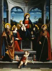 Neitsyt ja lapsi pyhien Benedictuksen, Justinan, Placiduksen ja Scholastican kanssa, noin 1515