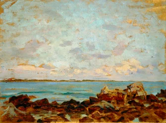 Francesco Giolin (1846-1922) Castiglioncello, öljy levylle, 27x36 cm