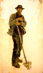 Ojankaivaja Francesco Gioli (1846-1922), öljy levylle, 39x22 cm