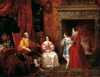 Prinssi kertoo nuorelle prinssille ja hänen äidilleen Gertruden päätöksestä ryhtyä nunnaksi, jakso elokuvasta Alessandro Manzonin kihlattu (1785-1873)