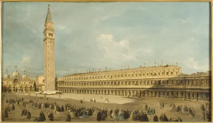 Place Saint Marc, Venetsia - Piazza San Marco, Venetsia, kirjoittanut Guardi, Francesco (1712-1793). Öljy kankaalle. Mitat: 50x85 cm. Tukholman kansallismuseo