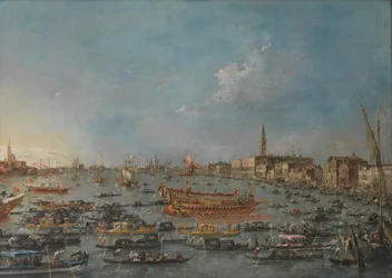 Venetsian Bucintoro-festivaali. Bacino di S. Marco "Bucintoron" kanssa, Dogen valtion proomu, helatorstaina