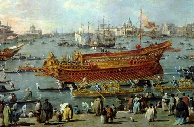 "Bucintoron" lähtö kohti Venetsian Lidoa helatorstaina, veneen yksityiskohta, 1766-70