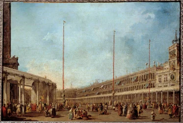 Venetsian dogi seuraa Corpus domini piazza San Marcon (Pyhän Markuksen aukion) kulkue Tämä on luultavasti Doge Alviso IV Mocenigo (1763-1778). Francesco Guardin (1712-1793) maalaus 1766-1770 su. 0,67x1m