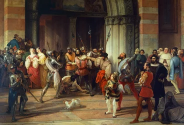 Ranskalaiset pidättivät Ventura Fenarolin Brescian Carmine-kirkossa, Francesco Hayez