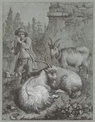 Paimen soittaa huilua vuohien kanssa, 1764.