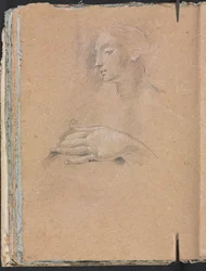 Verona Sketchbook: Naisen pää ja vasen käsi (sivu 42)