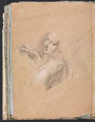 Verona Sketchbook: Nainen alaston, joka katsoo vasemman olkapään yli (sivu 74)