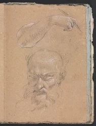 Verona Sketchbook: Parrakkaan miehen pää ja oikea käsi ja käsi, sivu 59, 1760.