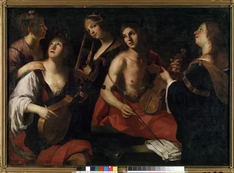 Konsertti (konsertti). Francesco Rusticin (noin 1575-1626) maalaus. Öljy kankaalle