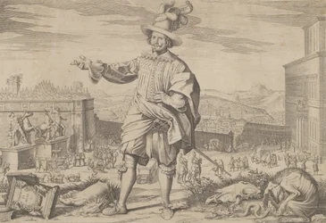 Muotokuva Ioannes Altus Johann Altenista, sveitsiläiskaartista, seisomassa Quirinalin ja..., 1623.