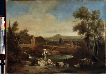 Maisema joen kanssa. Francesco Zuccarellin (1702-1788) maalaus. Öljy kankaalle, 81,5 x 119 cm. 1700-luvun venetsialaista taidetta. Eremitaaši, Pietari.