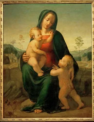 Madonna ja lapsi Johannes Kastajan kanssa (maalaus puulle)