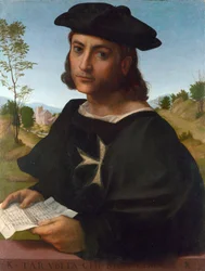 Rodoksen ritarin muotokuva - Francesco di Cristofano dit Franciabigio (Marcantonio Franciabigio ou Francia Bigio) (1482-1525) Öljy puulle 1514 National Gallery, Lontoo 60,3x45,7