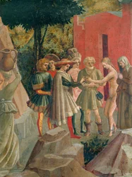 Saluzzo tulee hakemaan tulevaa morsiantaan tämän vanhemmilta (tempera puulle).
