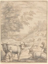 Niitty, jossa on karjaa ja peuroja