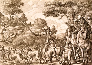 Jäniksen metsästys, kaiverrus Wenceslaus Hollar, 1671