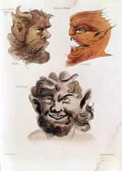 Pahojen demonien päät: Theumis, Asmodeus ja Incubus, kuvituksia teoksesta "The Magus", julkaistu 1801