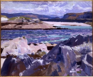 Eilean Annraidh pohjoispäästä, Iona, katselee kohti Mullia (öljy kankaalle)