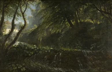 Jokikohtaus padon ja myllyn kanssa, n. 1823