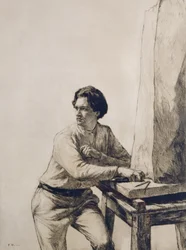 Jacob Epsteinin (1880-1959) muotokuva 1909 (kuivapisteetsaus tummanruskealla musteella)