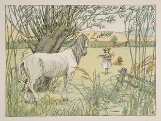 Vanha linja-autohevonen, kirjasta Four and Twenty Toilers, pub. 1900 (värilitra)