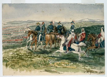 Omar Pashan ja marsalkka St Arnaudin Cambridgen herttuan komentamat vartijat ja ylämaalaiset vastaanottivat Aladynissa 6. heinäkuuta 1854