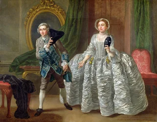 David Garrick ja rouva Pritchard Benjamin Hoadleyn (1676-1761) näytelmässä "Epäluuloinen aviomies", 1747