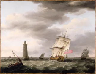 Sodan mies ohittamassa Eddystonen majakan, n. 1773