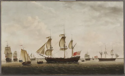 Kapteeni Cookin alukset HMS Resolution and Adventure in the Long Reach, 1772