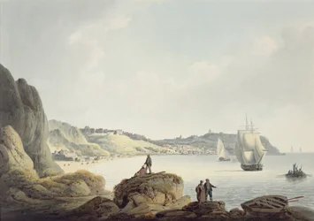 Scarborough, noin 1820 (lyijykynä ja vesiväri paperille).