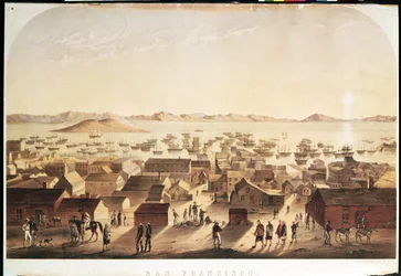 Yleisnäkymä San Franciscosta, julkaisija M und N Hanhart, n. 1850-1852