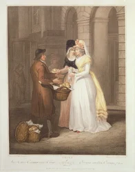 Sweet China Oranges, Sweet China, The Cries of Londonin levy 3, kaiverrus Luigi Schiavonetti (1765-1810), pub. Colnaghi und Co., 1794 (pistekaiverrus)