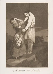 Kilpi 12 Los Caprichosista: Hampaiden metsästys A caza de dientes., 1799.