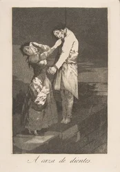 Kilpi 12 Los Caprichosista: Hampaiden metsästys A caza des dientes., 1799.