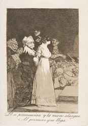 Levy 2 Los Caprichosista: He sanovat kyllä ja antavat kätensä ensimmäiselle tulijalle El si ..., 1799.