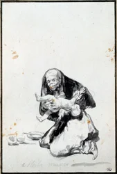 Paha nainen (Mala mujer). Ilkeä nainen. Antropofagiakohtaus, noita syö lapsen. 0,21x0,14 m. Pariisi, Musée du Louvre
