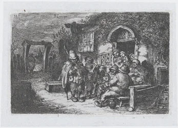 Levy 18: katumuusikot ja muut hahmot tavernan ulkopuolella, sarjasta tulli ..., 1850.