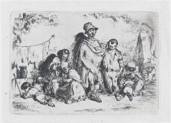 Levy 2: ryhmä ihmisiä kadulla, mahdollisesti kerjäläisiä, sarjasta tulli ja..., 1850.