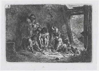 Levy 8: joukko hahmoja, joista jotkut pelaavat peliä, sarjasta Tulli ja..., 1850.