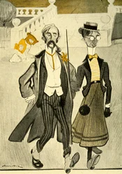 Englantilaista pariskuntaa Ranskassa pilkataan omituisen muotitajunsa vuoksi, 1903