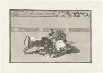 Picador on kaadettu hevosestaan ​​ja makaa härän alla Caida de un picador de su caballo debajo del toro La Tauromaquia (sarjan nimi) Härkätaistelut (sarjan nimi)
