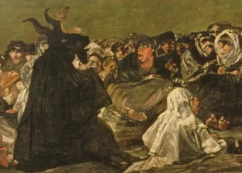 Noitien sapatti eli Suuri pukki (yksi Mustista maalauksista), n. 1821-23 (yksityiskohta)